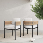 Grand patio Outdoor Dining Chair Set of 2, 2 Pieces Patio Dining Chairs, Metal Woven Wicker Fixed Patio Chairs with Light Beige Cushions for Backyard, Deck, Garden, Porch, Lawn and Poolside (Natural)