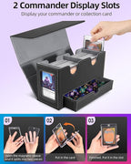 MTG Deck Box, MTG Commander Card Deck Box with Commander Display, Fits 250+ Single Sleeved, Double Card Storage Box with Dice Tray, Magnetic Card Storage Case for CCG TCG Sports Cards, Black Grey