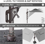 10 X 13 FT Cantilever Outdoor Patio Umbrella with Led Lights Large Heavy Duty 360° Rotation Double Top Offset Rectangular Umbrellas for Backyard Garden Pool Outside Deck, Grey