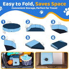 71" x 12" Foldable Dog Pool - Collapsible Hard Plastic Kiddie Pool for Dogs & Kids, Non-Slip Pet Bath Tub for Outdoor Backyard Use, Lightweight & Portable (Blue)