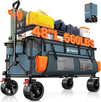 48" L Collapsible Wagon Cart Foldable, 560lbs Weight Capacity 300L Heavy Duty Folding Beach Wagons with Big All-Terrain Wheels, Utility Carts for Groceries, Shopping, Camping, Sports - Grey&Blue