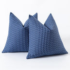 Kevin Textile Outdoor Waterproof Throw Pillow Covers Pack of 2 Weaving Texture Water Resistant Outside Decorative Cushion Covers for Garden Patio Tent Balcony Bench Couch Sofa 18x18 Inch, Navy Blue