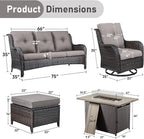 Wicker Outdoor Conversation Se with 50,000 BTU Gas Propane Fire Pit Tablet-6 Pieces Outdoor Wicker High Back Couch Patio Furniture for Deck Poolside Backyard