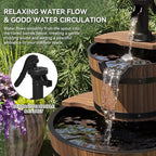 Aoxun 2-Tier Outdoor Water Fountain, Wood Barrel Cascading with Electric Decorative Hand Pump, Rustic Waterfall Fountain for Garden, Backyard, Patio, Porch, Yard