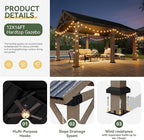 Aoxun 12' x 16' Outdoor Wood Gazebo, Hardtop Gazebo Permanent Wooden Pavilion with Galvanized Steel Gable Roof, for Patio, Garden, Deck, Cedar Wood
