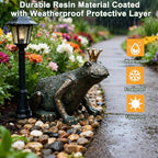 Frog Garden Statue,11.5" L×8" H Animal Figurines Garden Decor, Weather-Resistant Outdoor & Indoor Sculptures & Statues for Home,Patio,Yard and Entryway-Crouching Frog Prince