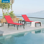 Foldable Pool Lounge Chairs, Aluminum Chaise Lounge Outdoor with 5 Positions Recliner - Free Assembly - Patio Lounge Chair for Poolside, Beach (Red)