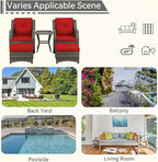 5 Piece Patio Furniture Wicker Conversation Set, 2 Chairs, 2 Ottomans with 1 Side Table, for Outdoors, Backyard, Deck, Red