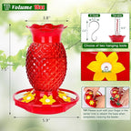 Glass Hummingbird Feeders for Outdoors Hanging Ant and Bee Proof 16OZ 2 Pack Red Pineapple Humming Bird Feeder with 6 Feeding Ports and Ant Moat Hummingbird Gifts for Women Garden Decor
