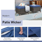 Wicker Outdoor Conversation Set-6 Pieces Outdoor Wicker High Back Couch with Swivel Rocker Chairs Patio Furniture for Deck Poolside Backyard-Brown/Blue