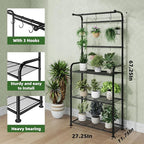 Plant Stand Outdoor Indoor, Metal 3 Tiered Tall Hanging Plant Shelf Heavy Duty for Multiple Flower Planter Holder 67" Large Rack for Living Room Garden Balcony, Black