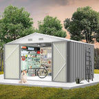 8X10FT Metal Outdoor Storage Shed - Galvanized Steel Waterproof Garden Shed with Lockable Doors & Vents, All-Weather Utility Tool Shed for Lawn Mower, Bike