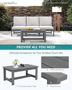 SERWALL HDPE Patio Sofa Set, 4-Piece Sectional Outdoor Furniture Set, All Weather Outdoor Couch Set Patio Furniture Set for Deck, Lawn, Grey Frame with Khaki Cushion