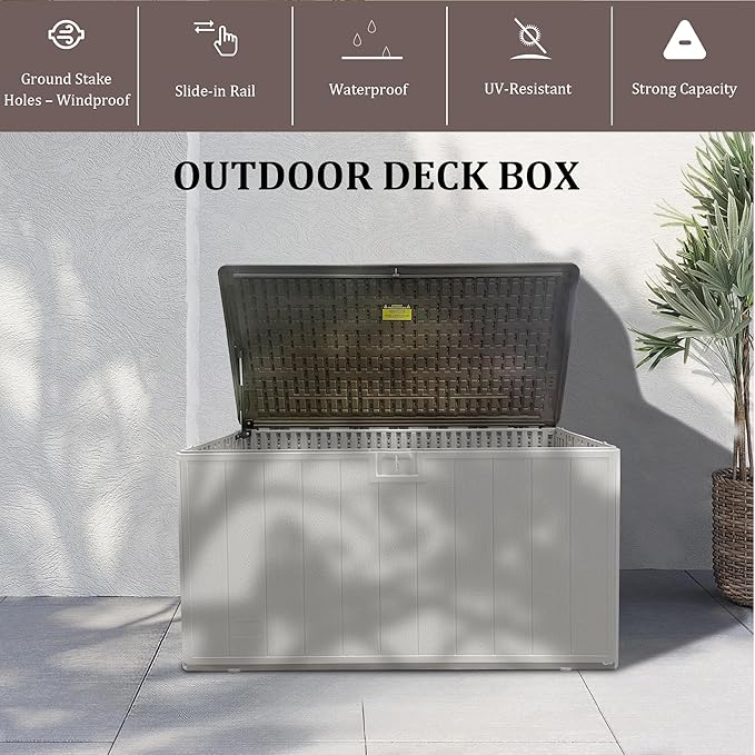 TARKARI Premium Pro Edition 110 Gallon Lockable Resin Deck Box, Waterproof & UV-Resistant Outdoor Storage Box for Outdoor Cushion Storage, Garden Tools & Pool Accessories Storage, White