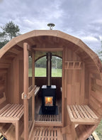 Barrel Sauna, Canadian Red Cedar Outdoor Sauna 4-6 Person,15KW Wood Burning Saunas Stove, Half Glass Window, Triple Waterproof System for Garden, Patio