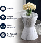 JONATHAN Y TBL1020A African Drum 17.3" White Marble Finish Ceramic Indoor/Outdoor Garden Stool, Contemporary, Midcentury, Modern, Scandinavian, Side Table, Plant Stand,Spill-Proof, White Marble Finish