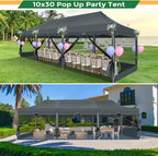 COBIZI 10x30 Heavy Duty Pop Up Canopy Tent with 8 Sidewalls, Commercial Gazebo Party Tent with Mosquito Netting Wall Easy Set Up Outdoor Instant Screen Tent for Backyard, Patio, Garden, Gray