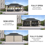 PURPLE LEAF 12' X 20' Hardtop Gazebo with Galvanized Steel Double Roof Aluminum Metal Gazebo for Patio Lawn and Garden Included Netting and Beige Curtains