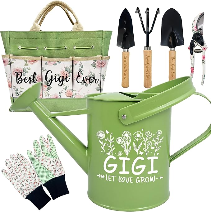 Gifts for Gigi, Mothers Day Gardening Kit Gigi Gifts from Grandkids Floral Gardening Tools and Durable Garden Tools Organizer Tote, Ideal Gardening Gift for Women on Birthday Plant Lover Present