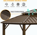 HOTEEL 12x20 Hardtop Gazebo with Metal Roof, Heavy Duty Galvanized Steel Gazebo, Reinforced Square Column, Flame-Resistant Curtains and Netting, Suitable for All-Weather,Brown(Pro)