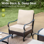 PHI VILLA Outdoor Modern Patio Furniture Set, Upgraded Wicker&Metal Patio Furniture Conversation Set with Waterproof Thick Cushions for Porch, Poolside, Deck, and Yard (5 Pieces,Beige)