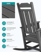 SERWALL Gray Outdoor Rocking Chair Set of 4, All Weather Patio Rocking Chair, HDPE Poly Rocking Chair for Adults, Heavy Duty Front Porch Rocker