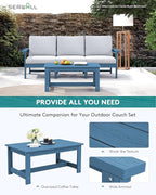 SERWALL HDPE Patio Sofa Set, 4-Piece Sectional Outdoor Furniture Set, All Weather Outdoor Couch Set Patio Furniture Set for Deck, Lawn, Blue Frame with Khaki Cushion
