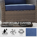 Wicker Swivel Rocking Chairs Set 2, Outdoor Brown Wicker Swivel Glider Chair Outdoor Rocking Chair with Water-Resistant Cushions, Blue