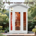 1-2 Person Outdoor Wooden Sauna Room,Canadian Cedar 220V 6KW Electric Stove Backyard Steam Sauna Kit with Light (White)