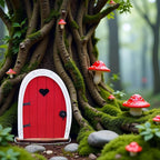Red Streak Mini Fairy Garden Door for Tree, 3D Miniature Fairy Door for Fairytale Tiny House Doors, Bonsai Terrarium Micro Landscape Decoration Accessories Garden Miniatures