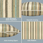 LVTXIII Outdoor Lumbar Pillow Covers 12"x20", Covers ONLY, 2 Pack 30x50cm Lumbar Cushion Cover with White Piping for Home Patio Garden Sofa Bench, Stripe Onyx