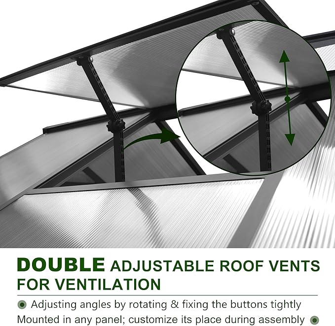 MUPATER 8 x 14 FT Heavy Duty Greenhouse, Polycarbonate Green House Kit with Aluminum Frame, Walk-in Greenhouse with Lockable Door and Ajustable Roof Vent for Backyard, Outdoors, Grey