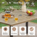 HERA'S HOUSE 7 Pieces Patio Dining Set, 6 x Outdoor Rattan Armchair with Beige Removable Cushions,1 x Rectangular Metal Dining Table with Wood-Look Finish for Patio, Lawn, Garden, or Porch