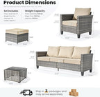 ovios 8 Pieces Patio Furniture Set Outdoor Sofa Couch with Solar Lights Table Comfy Cushions, Modern Deep Seat Wicker Rattan Conversation Set for Porch Deck, Beige