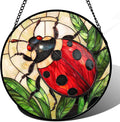 Stained Glass Window Hanging - Red Seven-Spotted Ladybug Sun Catcher for Door Home Decor Insect Suncatcher Christmas Mother's Day Birthday Gifts for Women Men Mom Nana 15 in