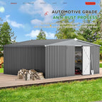 AECOJOY Shed 12' x 14' Storage Shed, Outdoor Metal Storage Sheds & Outdoor Storage 14x12 with Lockable Doors, Large Steel Yard Shed, Utility Tool Storage for Garden, Patio, Outside use in Dark Grey