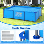 GYMAX 8.5' x 6' x 26" Metal Frame Above Ground Swimming Pool, Outdoor Backyard Famliy Pool w/Puncture-Resistant Fabric, Drainage Valve Connector for Kids & Adults (8.5' x 6' x 26", Rectangle, Blue)