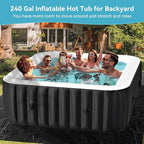 4-6 Person Inflatable Hot Tub, Large Square Blow Up Portable Hot Tub, Leak-Proof PVC Outdoor Spa with 130 Air Jets, Insulated Cover and Heater Pump, 73” X 73”X 25”