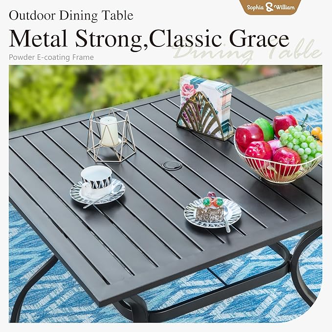 Sophia & William Patio Dining Set 5 Pieces, 4 Stackable Aluminum Textilene Dining Chairs with 37"x 37" Square Dining Table, Patio Table Chair Set for Outdoor Garden Lawn (Grey)