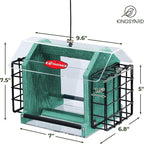 Kingsyard Hopper Bird Feeder for Outdoors Hanging, Recycled Plastic Double Suet Feeder with Clear View Windows, 3 LBS Seed, Cardinal Woodpecker Bluebird Feeder, Green