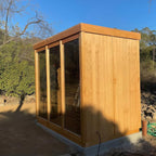 Customize Wood Burning Sauna 3-8 Person, Outdoor Red Cedar Steam Saunas, ETL Harvia Heater, Glass Wall Saunas, 220V, Rectangle Sauna Room with Backrest Headrest, Waterproofing System(0-195℉)