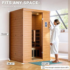 2- Person Infrared Sauna, Remotely Controllable Indoor Sauna, Low EMF 1500W/120V LCD Heater, WiFi & BT Control, 9-Color Light Therapy, Safe Flame-Retardant Material, Wood