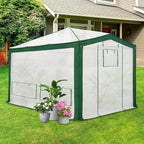 EAGLE PEAK 12x8 Portable Walk in Greenhouse with Polyester Reinforced Corners, Instant Pop up Indoor Outdoor Gardening Green House, Roll Up Zipper Doors Mesh Windows & Winter Support Pole, Green/White