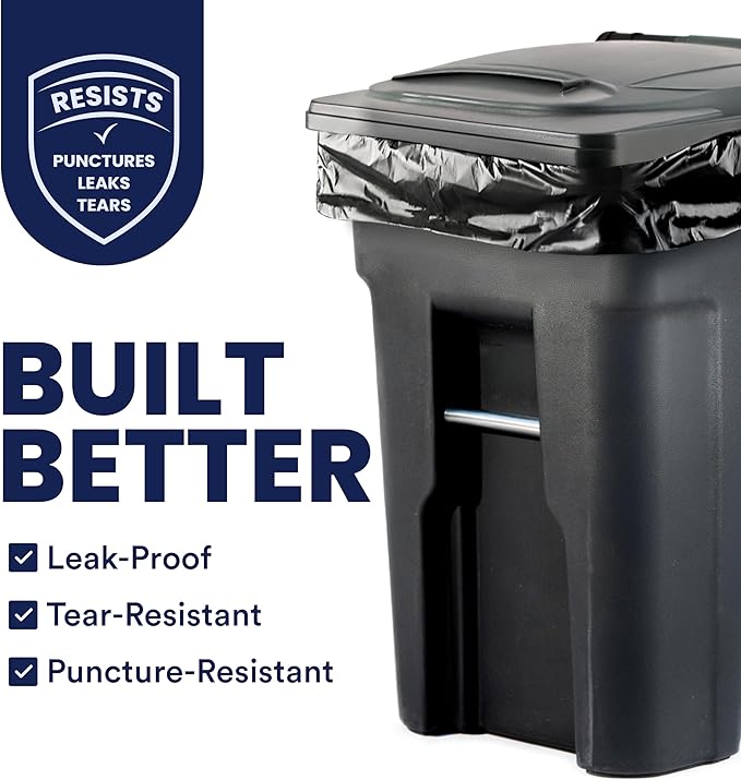 Plasticplace 64-65 Gallon Trash Can Liners for Toter │ 3.0 Mil │ Black Heavy Duty Garbage Bags │ 50” x 60” (25 Count),W65LDBTL3