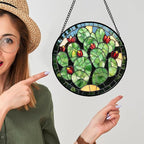 Stained Glass Window Hanging - Green Cactus Suncatcher for Doors Garden Patio Retro Plants Sun Catchers Decor Christmas Mother's Day Birthday Gifts for Women Men Mom Nana Friend 15 in