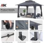 ABCCANOPY 13x13 Pop Up Gazebo, Outdoor Canopy Tent, Instant Screened Shelter with Mosquito Netting for Patio, Garden, Backyard, Party, Camping (Dark Gray)