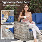 ovios 8 Pieces Patio Furniture Set, Outdoor Wicker Sectional Sofa with Swivel Chair Coffee Table, Modern Modular Deep Seat Rattan Couch Conversation Sets, Navy Blue