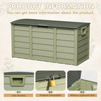 75 Gallon Outdoor Deck Box - Heavy Duty Resin Storage with Lockable Lid, UV Resistant for Patio Furniture Cushions, Pillows (Green)