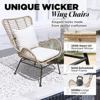 IDZO Isabelle Wicker Chairs Set of 2, 2000 Hours UV Wicker Rattan Chair, 500lbs Capacity Boho Patio Chairs with Thick Olefin Cushions and Pillows for, Indoor Use