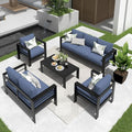 Solaste Aluminum Patio Furniture Set for All Weather, Modern Metal Outdoor Furniture Set with 27.5" Deep Seating and 3.2" Wide Armrest, Outdoor Patio Conversation Set with 5" Cushion, Black and Blue